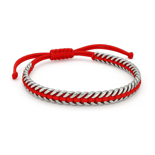 Sun Steel Silver Red String Bracelet - Kabbalah Protection Evil Eye Bracelets for Men & Women