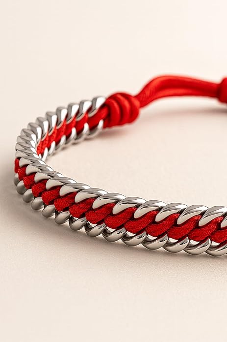 Sun Steel Silver Red String Bracelet - Kabbalah Protection Evil Eye Bracelets for Men & Women
