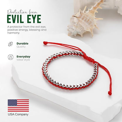 Sun Steel Silver Red String Bracelet - Kabbalah Protection Evil Eye Bracelets for Men & Women